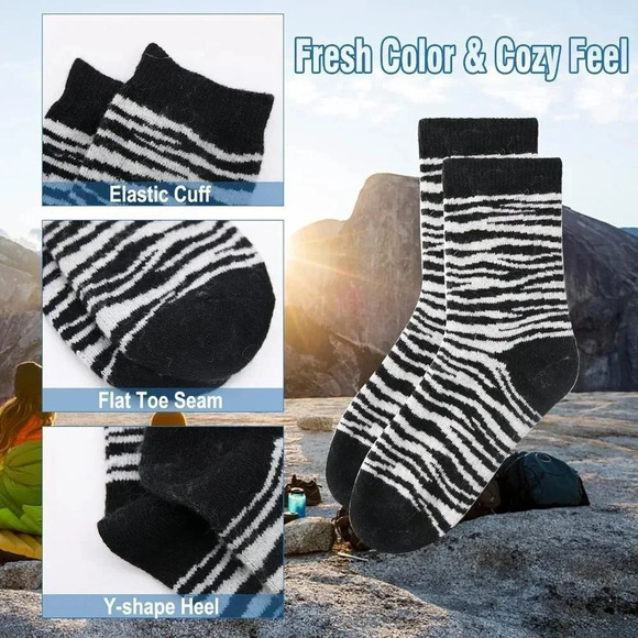 Women Winter Warm Socks for Ladies Cozy Crew Socks 6 Pairs - 13037/Zebra Stripe - Picture 3 of 5